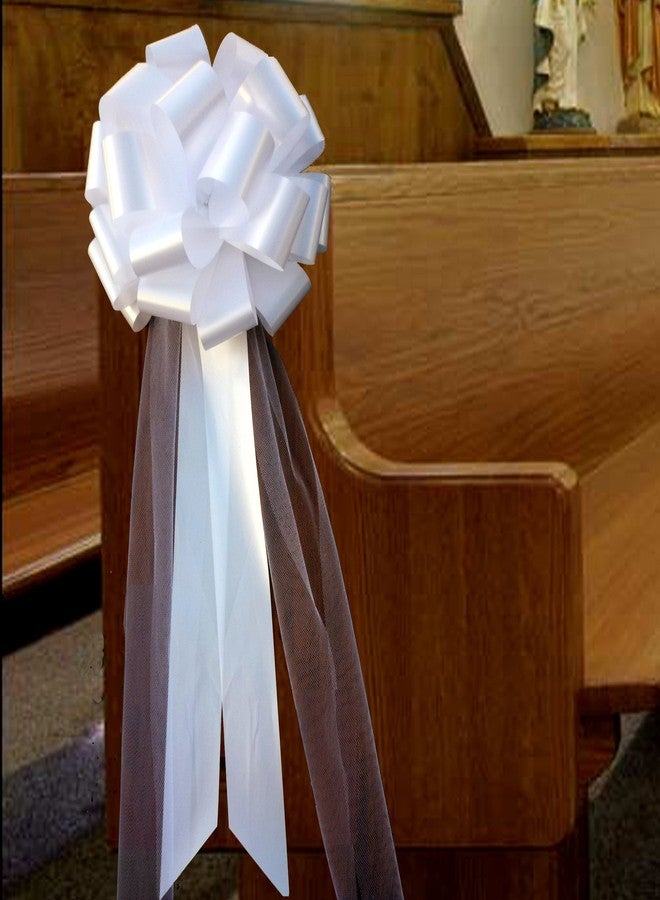 GiftWrap Etc. Large White Wedding Pull Bows with Long Tulle Tails - 9" Wide, Set of 6, Wedding Pew Bows, Valentine's Day, Mother's Day, Aisle Decor, Reception, Large Christmas Bow, Wreath, Anniversary - Image 1